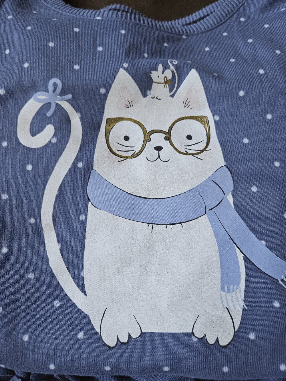LC Lauren Conrad Cozy Blue Polka Dot Cat Sleep Lounge Set 2X - Picture 3 of 5